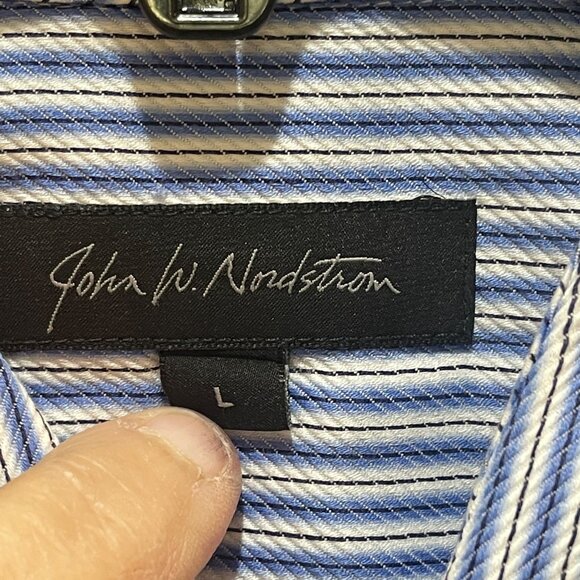 John W. Nordstrom Mens Striped Egyptian Cotton Button-Up Shirt L‎ Blue/White - Picture 2 of 16